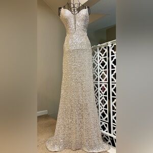 La Femme Champagne Sequin Maxi Gown